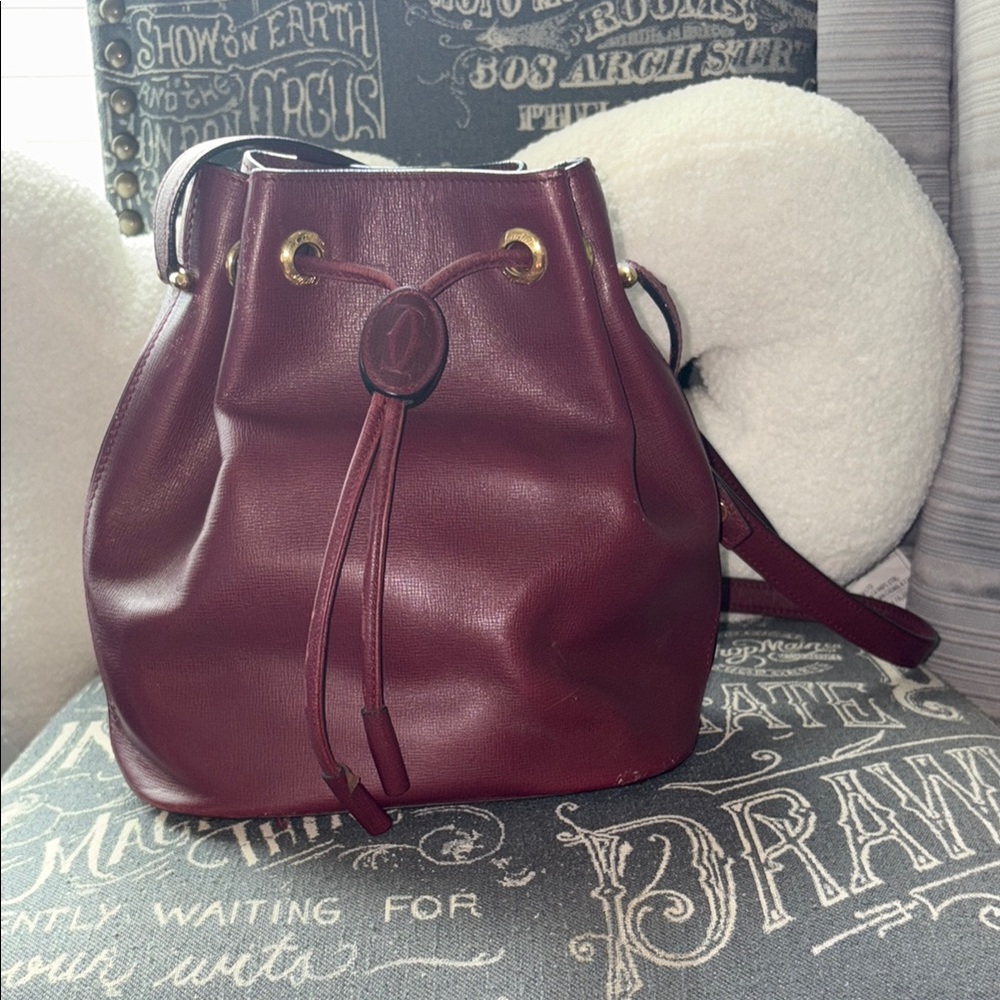 Rare Leather Cartier Drawstring Bucket Bag